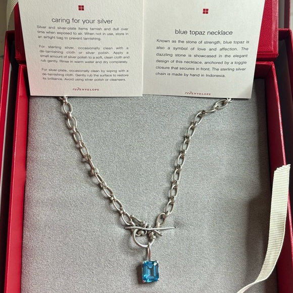 Red Envelope Blue Topaz 18’ toggle necklace. - Picture 6 of 10